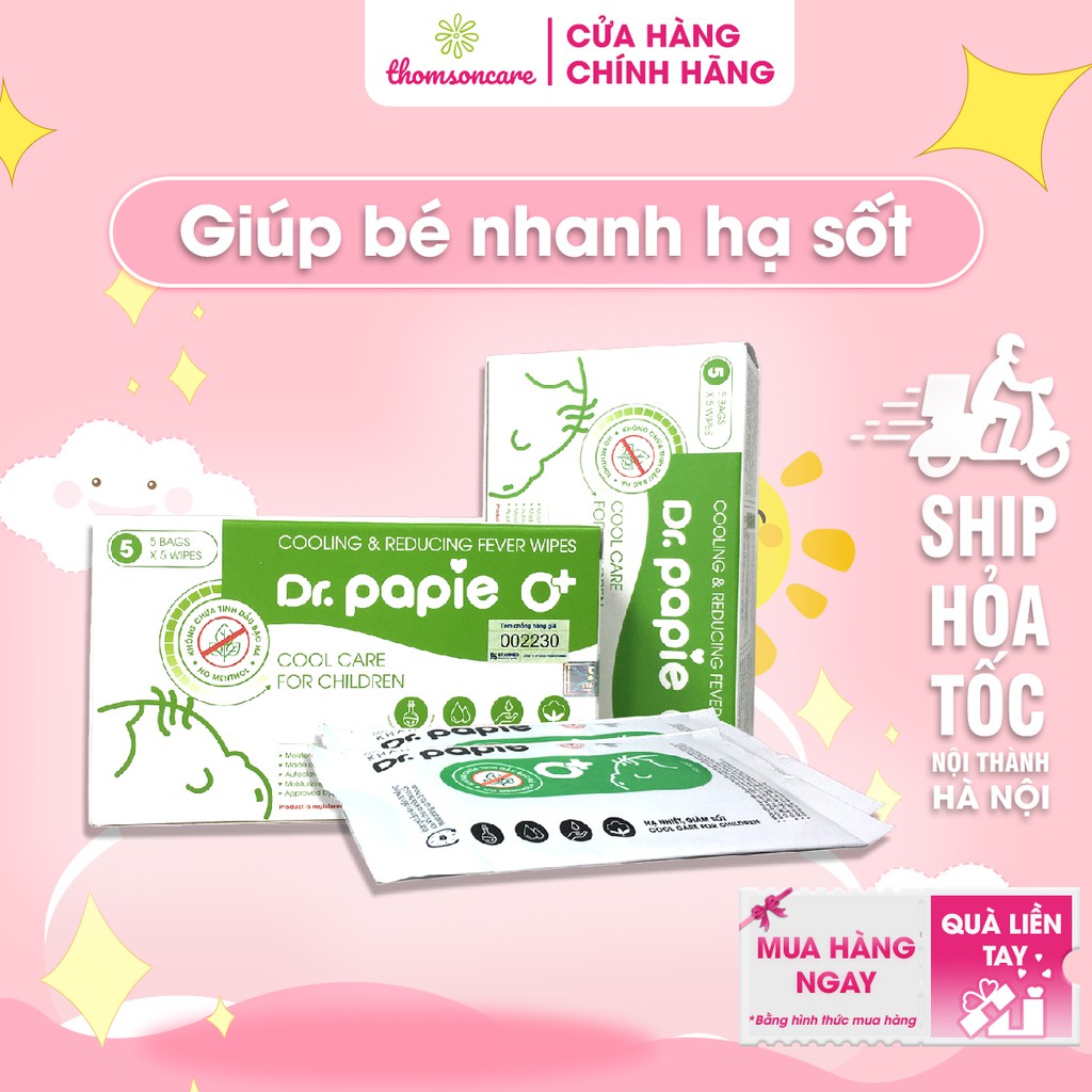 Khăn hạ sốt Dr Papie 0+ - Giúp hạ sốt, giảm đau an toàn đối với trẻ sơ sinh