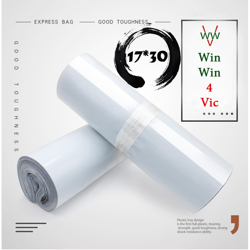 Túi đóng hàng niêm phong màu Trắng Cao Cấp size 17x30 WINWIN4VIC, Cuộn 100 túi gói hàng chuyển phát nhanh, dai, keo chắc
