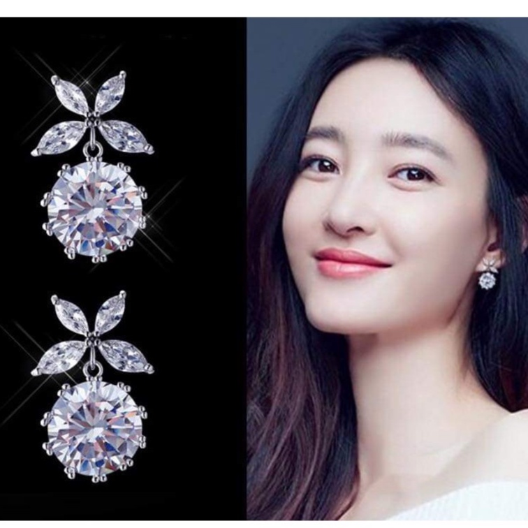 Bông tai bạc Bông Nơ full đá trắng sáng sang chảnh