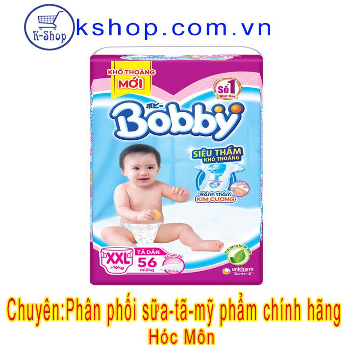 Tã dán Bobby size XXL - 56 miếng (Cho bé trên 16kg)- MẪU MỚI TRÀ XANH