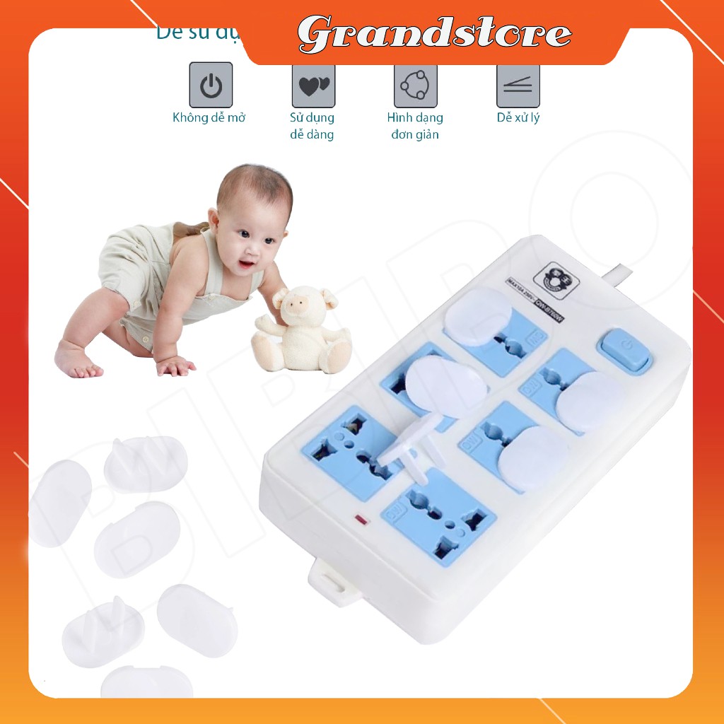 COMBO 10 NÚT NHỰA 2 CHẤU BỊT Ổ ĐIỆN CHỐNG GIẬT AN TOÀN CHO BÉ