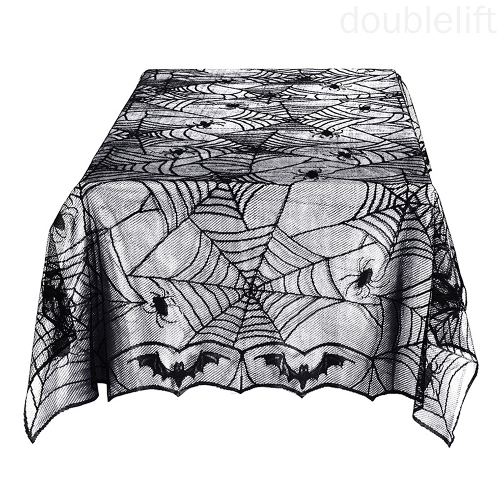 Khăn Trải Bàn Hình Chữ Nhật Phối Ren Họa Tiết Mạng Nhện Trang Trí Halloween