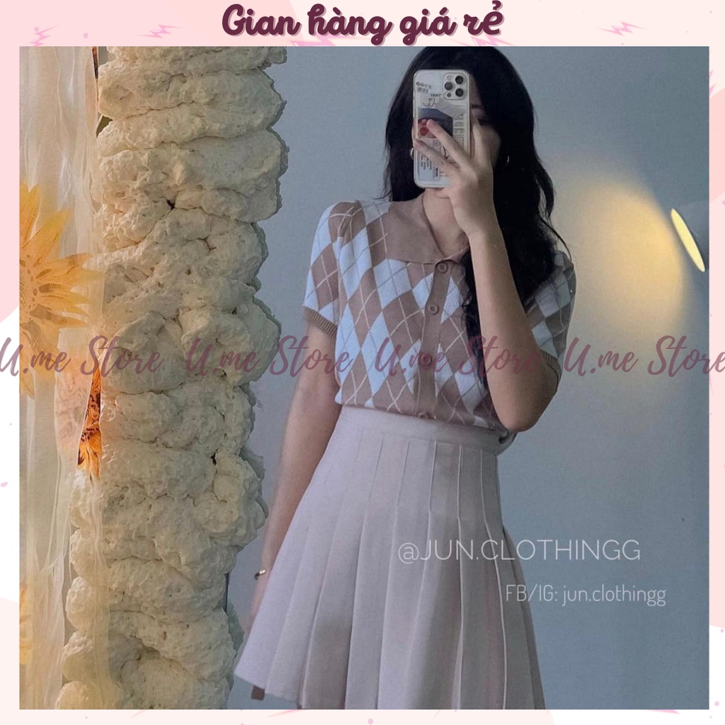 [Ảnh thật/Video] Áo len Polo Croptop Caro hình quả trám 2 màu dễ mix đồ | BigBuy360 - bigbuy360.vn