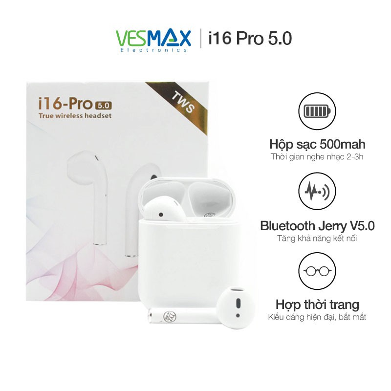 Tai nghe không dây bluetooth i16-Pro 5.0 TWS Airpods cảm biến chạm thông minh, tương thích với mọi dòng smartphone