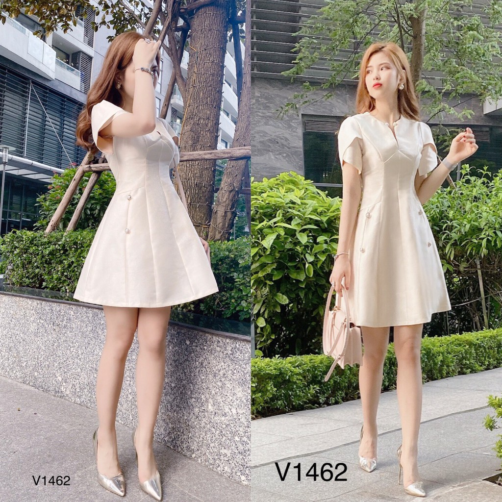 Váy tafta màu kem V1462 - Đẹp Shop DVC - Kèm ảnh thật trải sàn do shop tự chụp | BigBuy360 - bigbuy360.vn