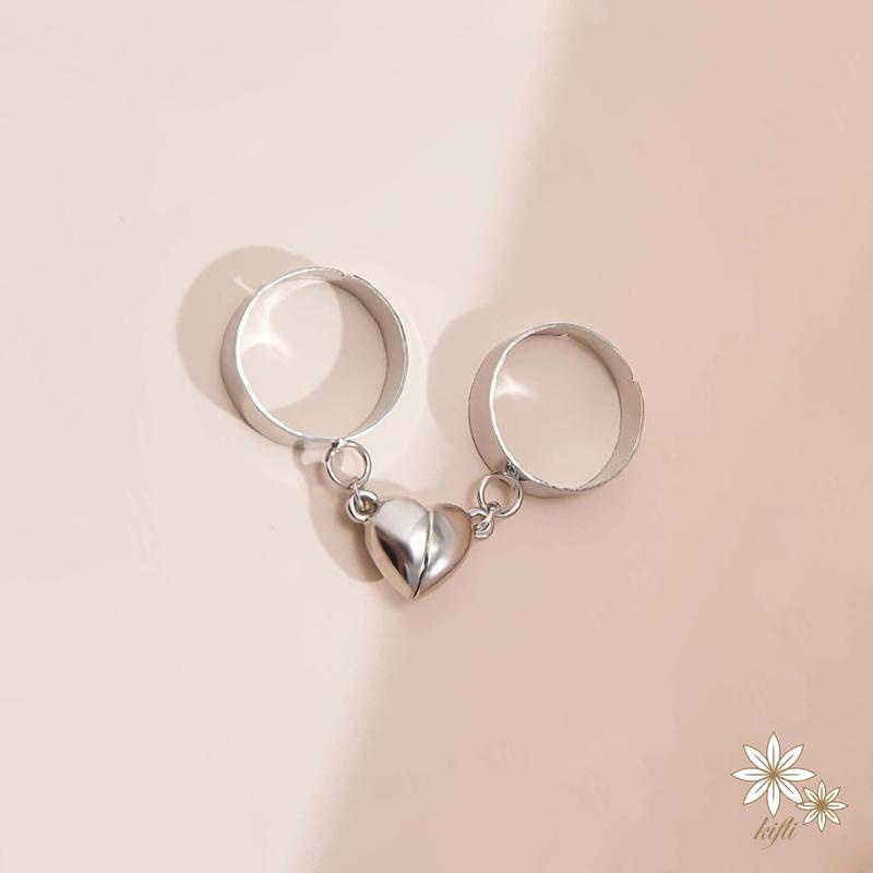 Bộ 2 Nhẫn Nam Châm Hình Trái Tim Có Thể Điều Chỉnh Cho Cặp Đôi / Bạn Thân / Bạn Thân