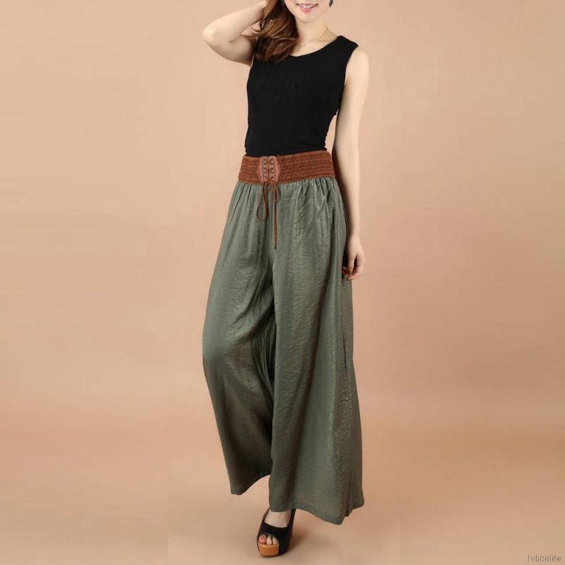 Quần ống rộng lưng thun cao cho nữ