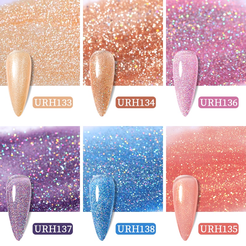 Lọ sơn móng tay gel UV UR SUGAR màu hồng / xanh dương / tím lấp lánh 7ml