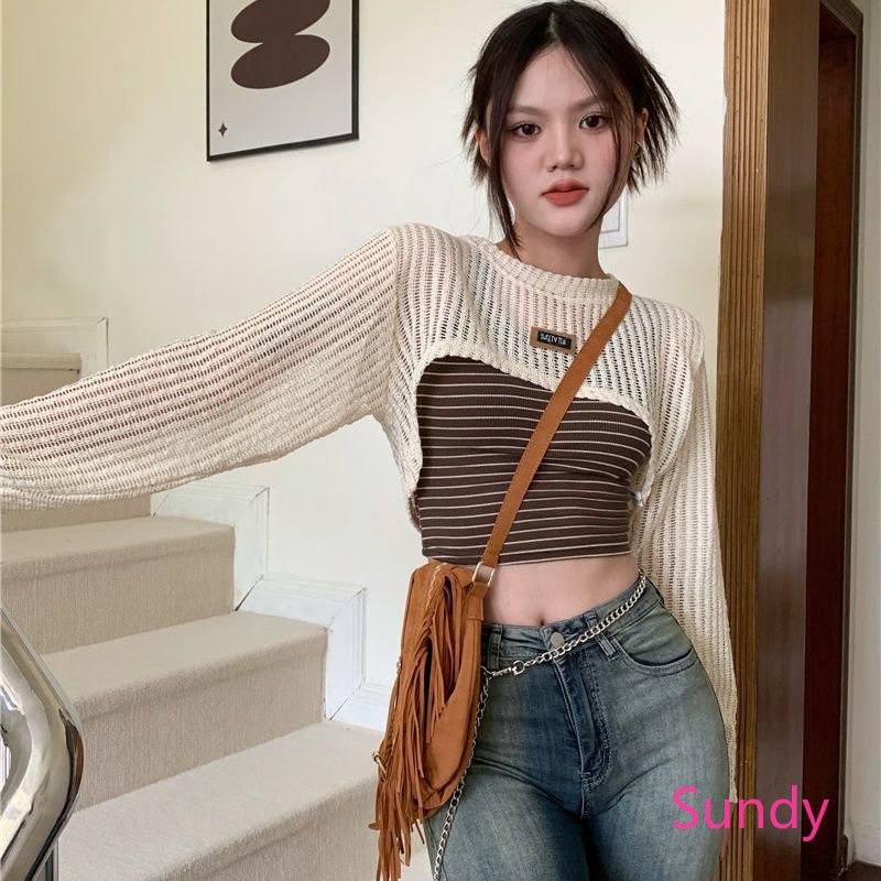 Set Áo Dài Tay Và Áo Hai Dây Phong Cách Quyến Rũ Thời Trang Mùa Thu Cho Nữ