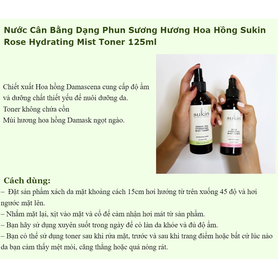 Nước hoa hồng SUKIN HYDRATING MIST TONER 125ML