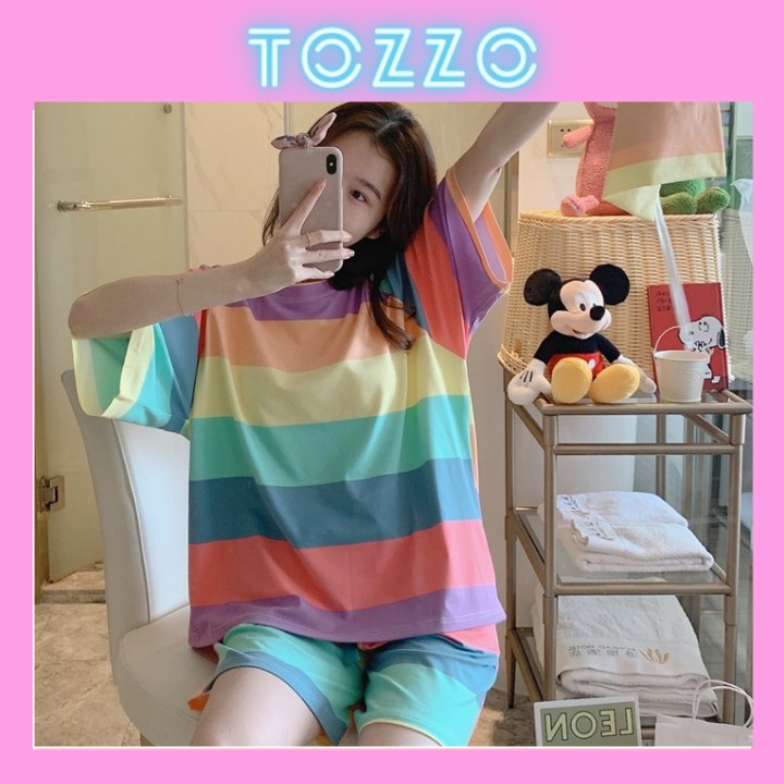 Đồ bộ nữ cộc tay mặc nhà TOZZO mùa hè quần đùi thun cotton dễ thương form bigsize phong cách hàn quốc 40-70Kg BC01