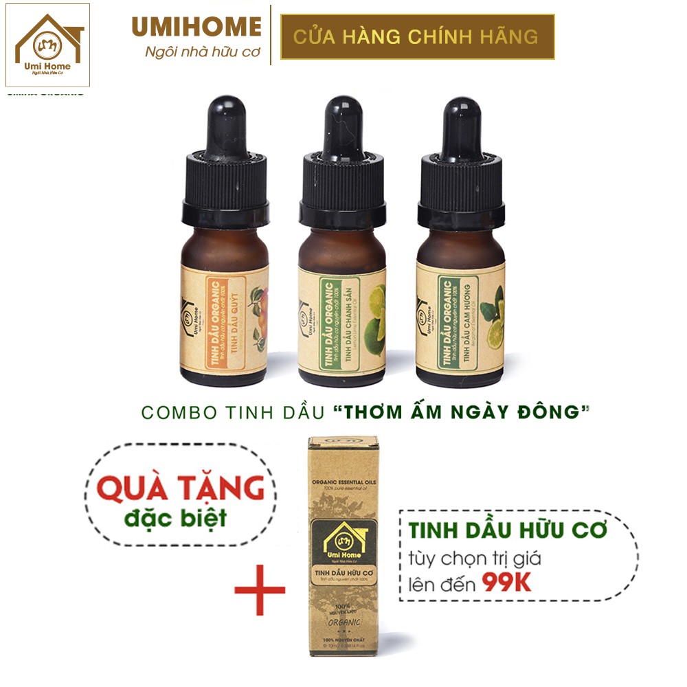 Combo 3 lọai tinh dầu UMIHOME gồm Chanh Lime, Cam Hương, Quýt  (10mlx3) hữu cơ nguyên chất