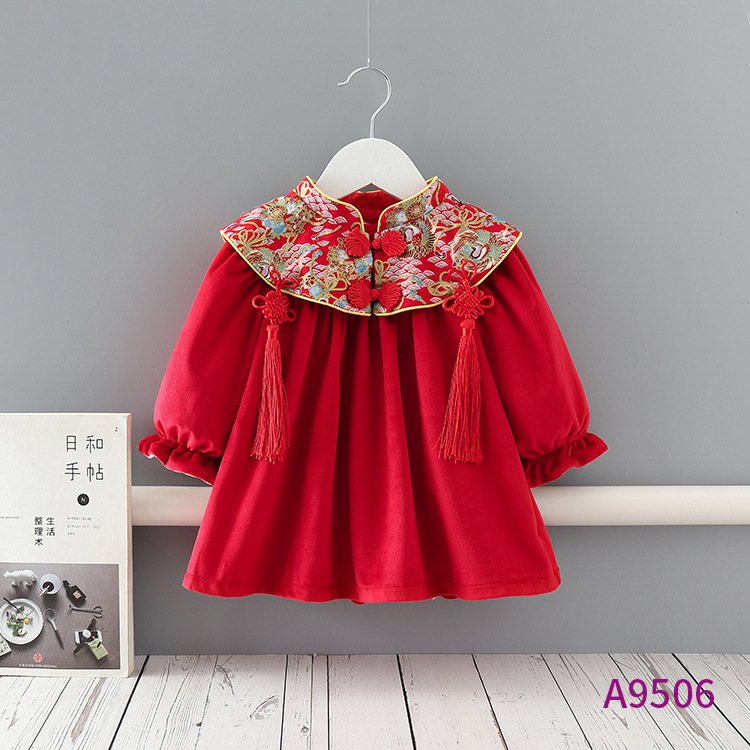 Đầm Công Chúa Màu Đỏ Kiểu Trung Hoa Thời Trang Mùa Đông 2020 Cho Bé Gái