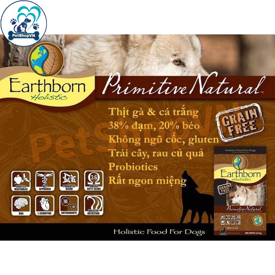 Thức Ăn Cho Chó Hạt EARTHBORN HOLISTIC PRIMITIVE NATURAL Bao 12Kg Vị Gà Tây & Cá Trắng