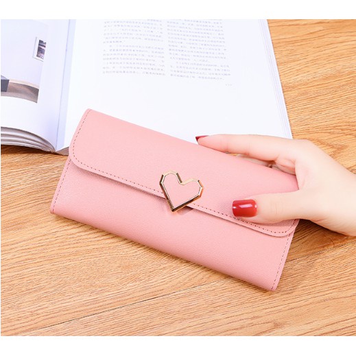 Ví nữ đựng tiền nhiều ngăn dáng dài trái tim chất da cao cấp phong cách thanh lịch