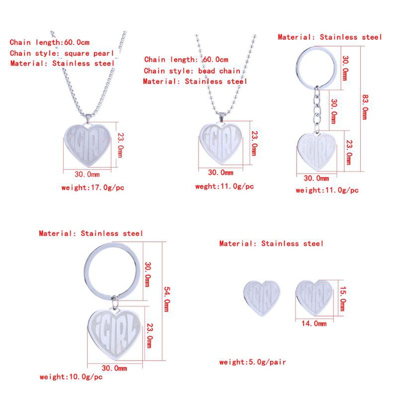 Bộ Dây Chuyền + Bông Tai Hình Trái Tim Bằng Thép Không Gỉ Cho Nữ