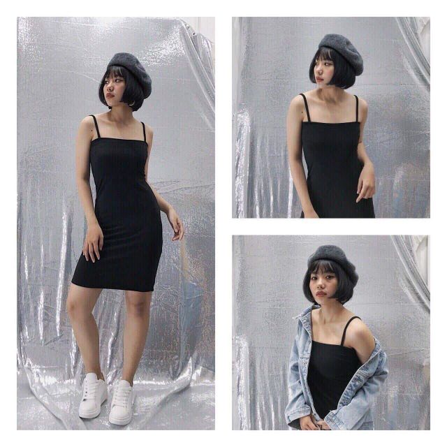 Váy ôm body 2 dây trơn dáng ngắn