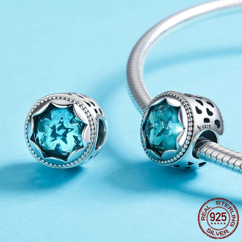 Hạt Xỏ Vòng Tay Bamoer Scc692 Bằng Bạc 925 Đính Pha Lê Màu Xanh Dương Nhạt Sang Trọng