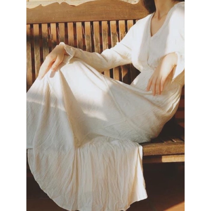 Đầm trắng be vải nhun Korean