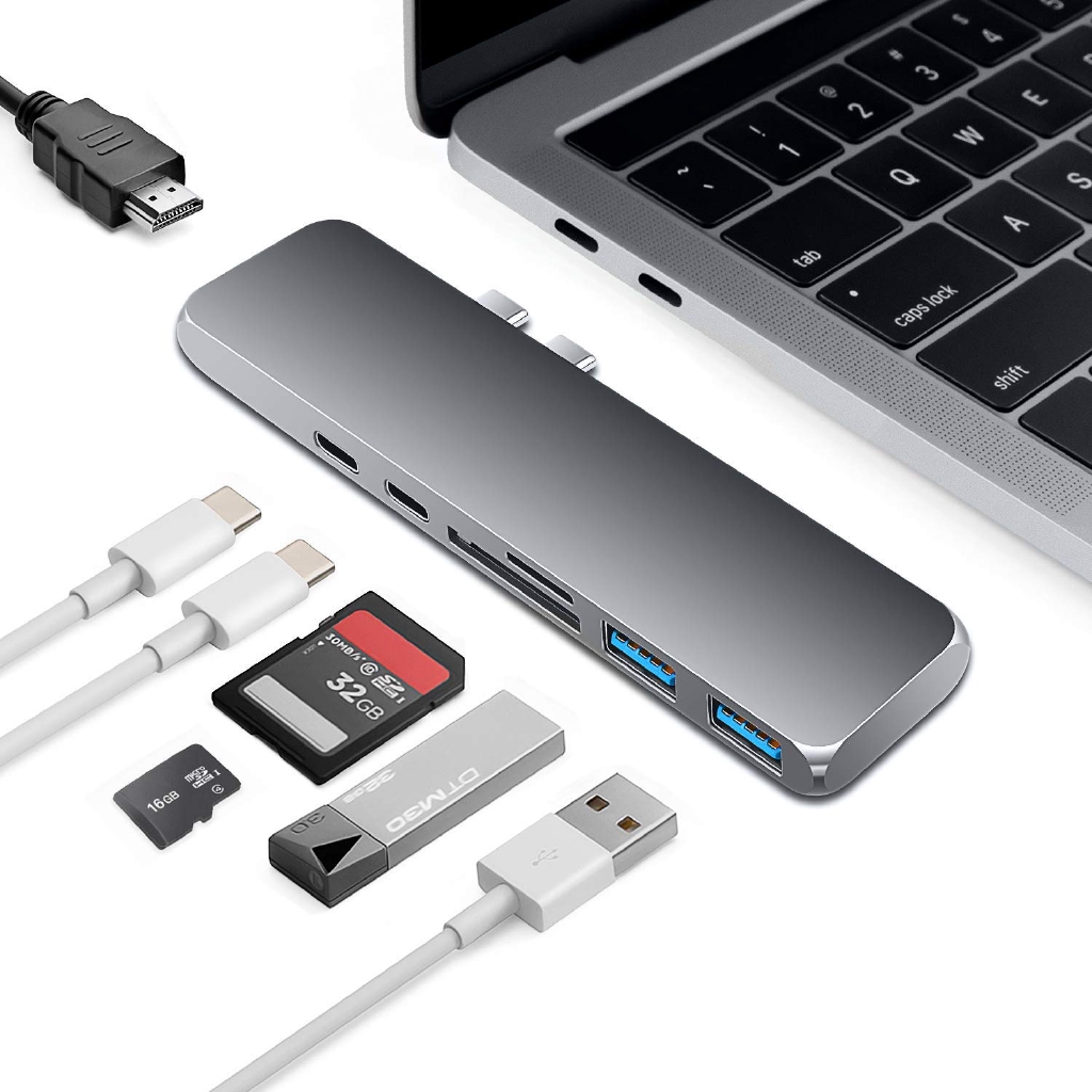 Hub Type C 7 trong 1 hai USB cho MacBook Pro có 4K HDMI USB3.0 SD/MicroSD