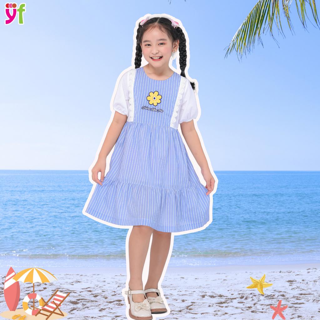 Đầm cho bé gái rút nhún TT hoa form dài YF - YDX026-3