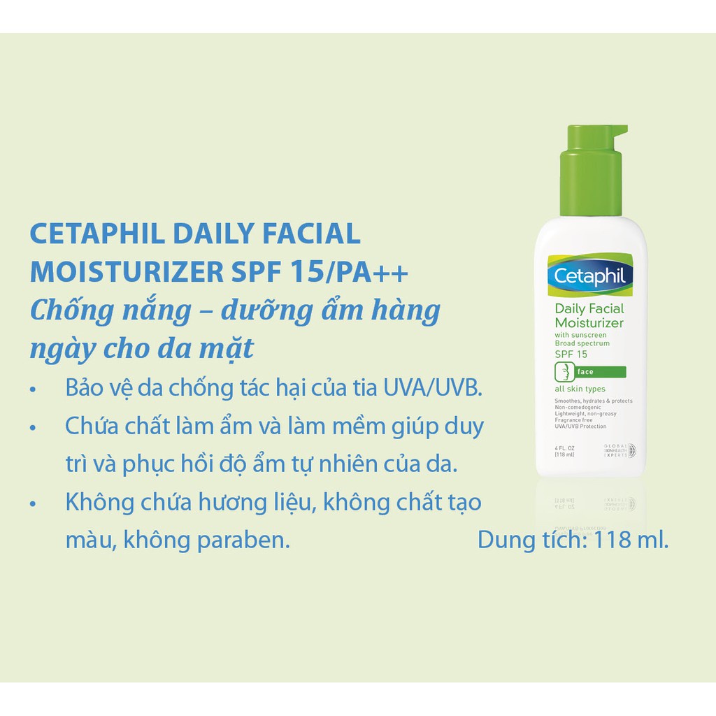 Combo Sữa rửa mặt Cetaphil Gentle Skin Cleanser 250ml + Kem dưỡng ẩm và chống nắng cho da mặt CETAPHIL SPF15 118ml