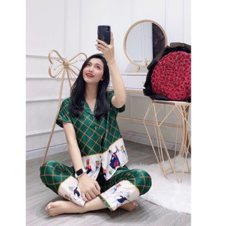 Bộ ngủ lụa lính chì tay cộc quần dài nopi shop | BigBuy360 - bigbuy360.vn