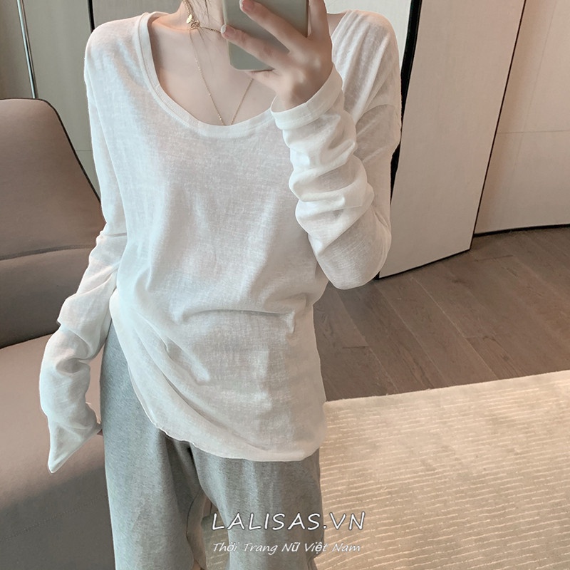 Áo Thun Tay Dài Cổ Tròn Dáng Rộng Thời Trang Hàn Quốc Quyến Rũ Dành Cho Nữ