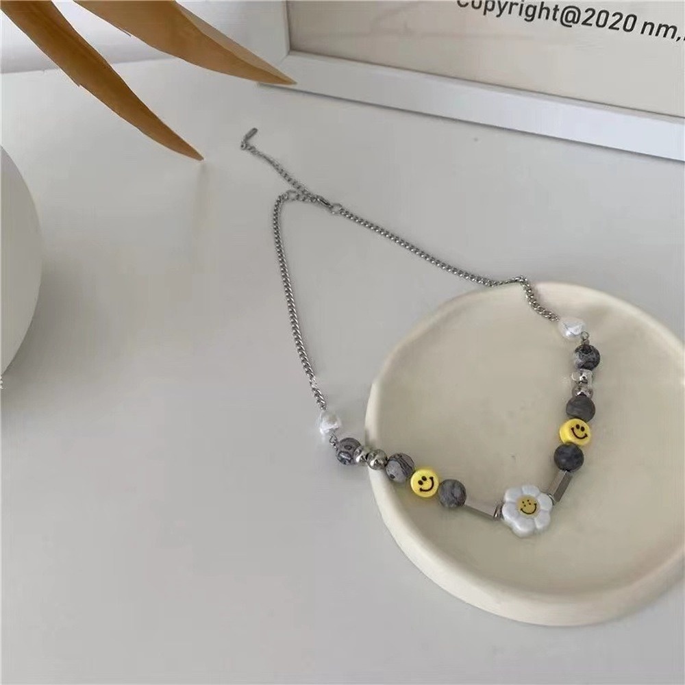 Vòng cổ Chuỗi Hạt Mặt Hoa Hướng Dương Mặt Cười Phong Cách Hip Hop Hàn Quốc Thời Trang
