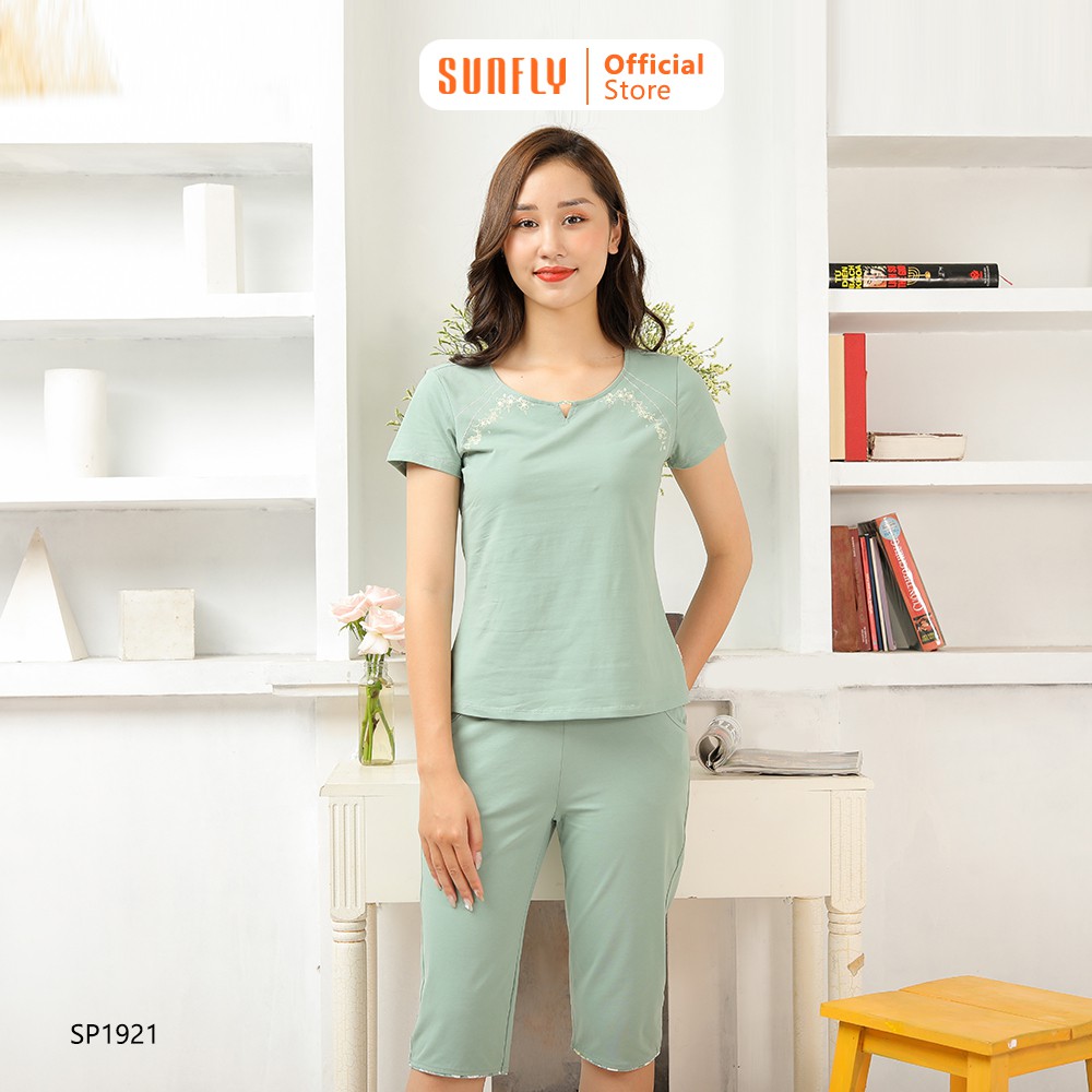 Bộ đồ nữ mặc nhà cotton SUNFLY áo cộc quần ngố SP1921