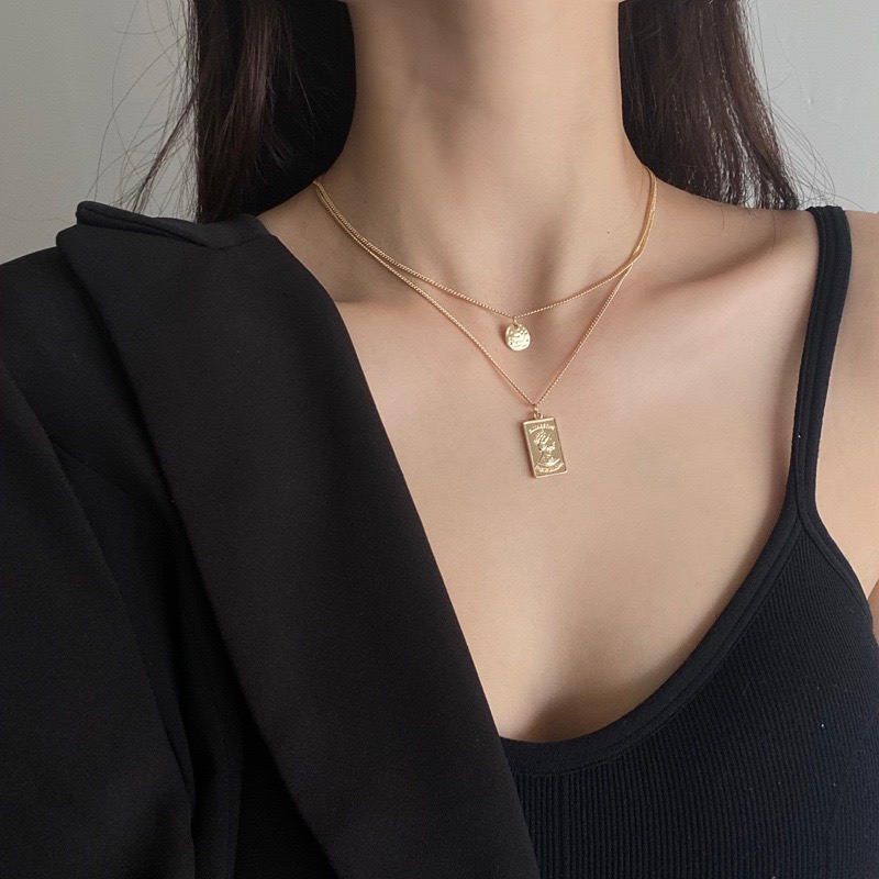 Vòng cổ nữ, dây chuyền nữ chocker 2 tầng phong cách cổ điển màu vàng gold Ivy.acc C4