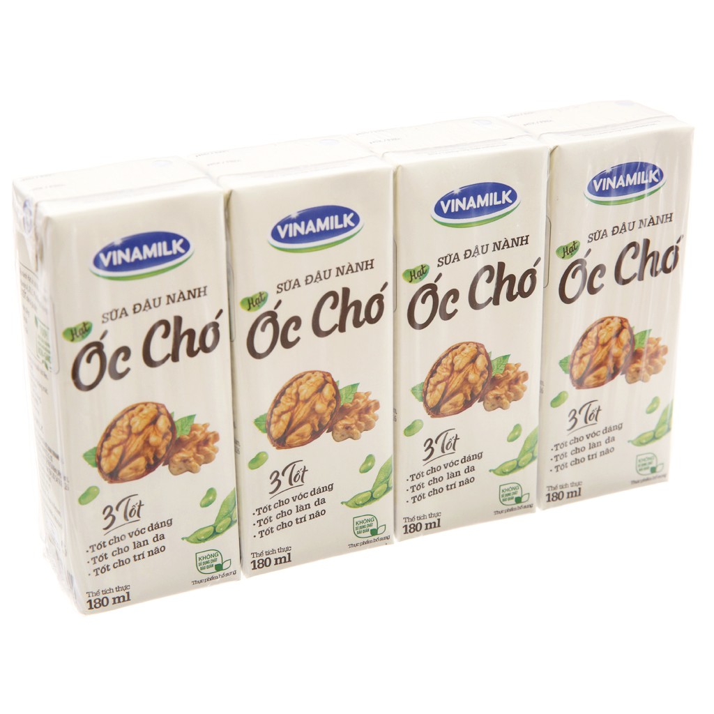 Sữa đậu nành hạt Vinamilk Óc Chó/ Đậu Đỏ/ Hạnh Nhân hộp 180ml (lốc 4 hộp)