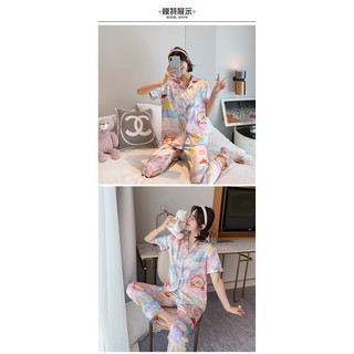 Đồ bộ Pyjama lụa, đồ bộ Pijama lụa nữ quần dài (Gấu hồng)