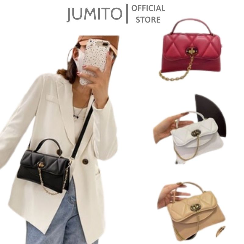 Túi xách nữ đeo chéo cầm tay khóa xích chỉ C.n.k thời trang size 20cm JUMITO AB1013