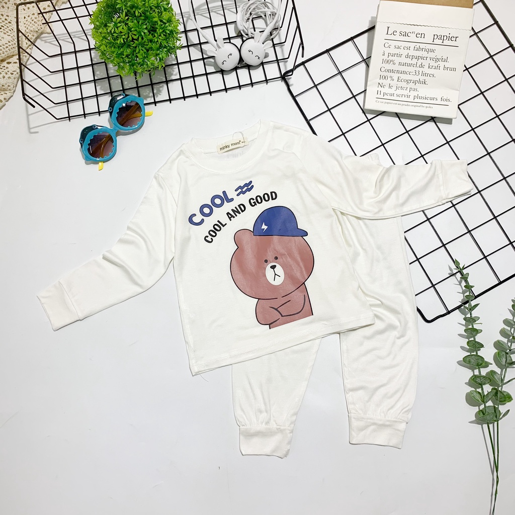 [SZ ĐẠI] Bộ Quần Áo Bé Gái, Bé Trai Minky Mom Hoạ Tiết Gấu Cool, Bộ Dài Tay Thun Lạnh Cho Bé Mặc Nhà THU ĐÔNG MKMTD2234