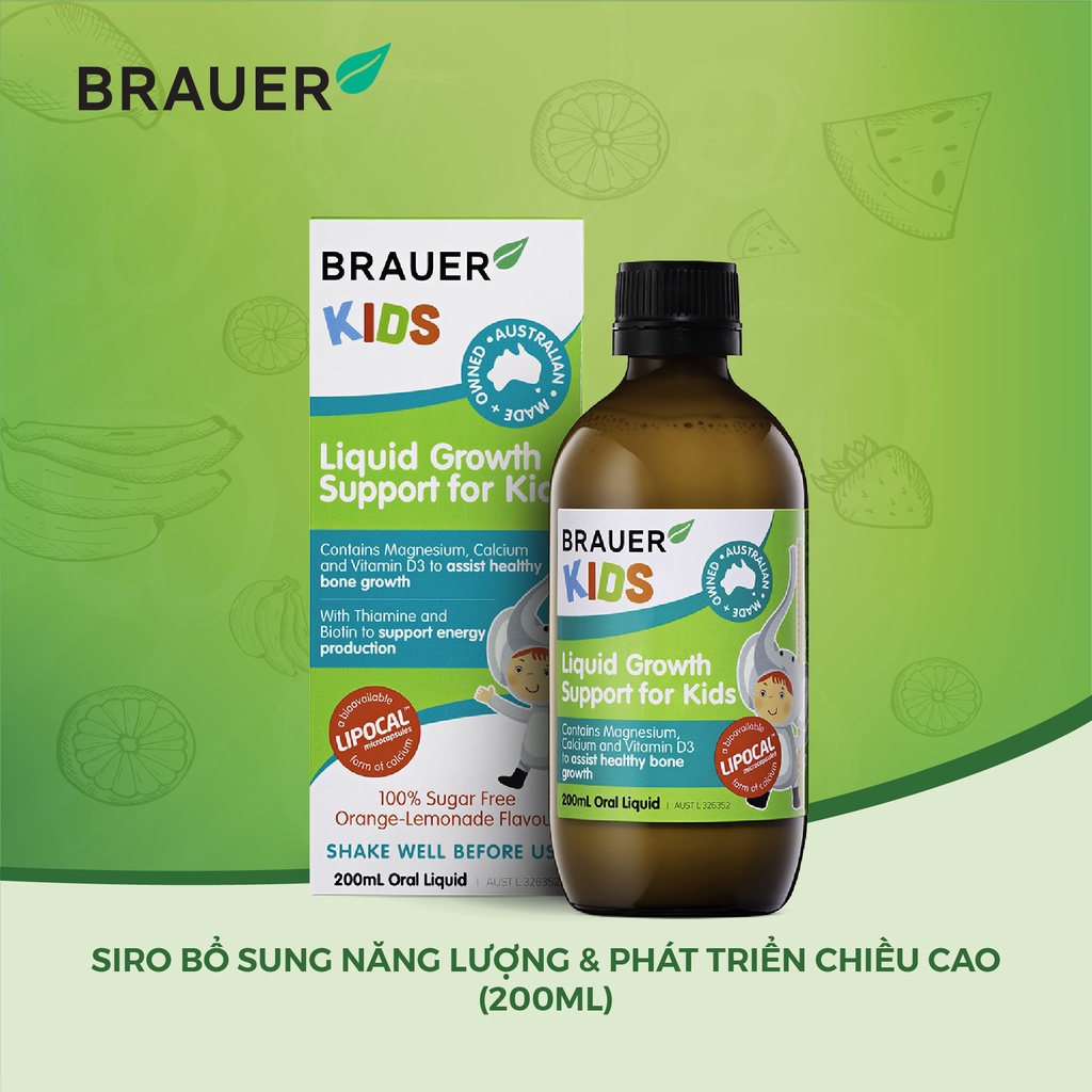 Siro BRAUER Growth Support for Kids - Hỗ trợ Phát triển Chiều Cao cho trẻ từ 1 tuổi (200ml)