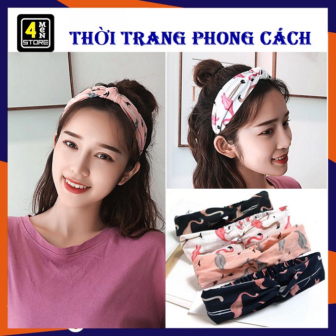 Băng Đô Turban Vải Mềm Họa Tiết Hồng Hạc Dáng Hàn Quốc Siêu Cá Tính - Băng Đô Vải Họa Tiết Con Cò Hồng Hạc Xinh Xắn