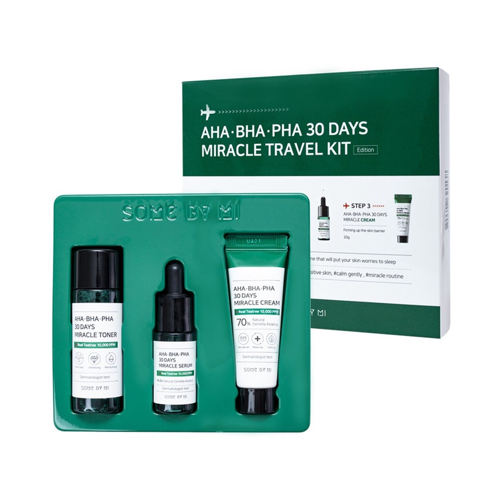 Bộ Kit 3 Sản Phẩm Dưỡng Da Giảm Mụn Some By Mi AHA-BHA-PHA 30 Days Miracle Travel Kit