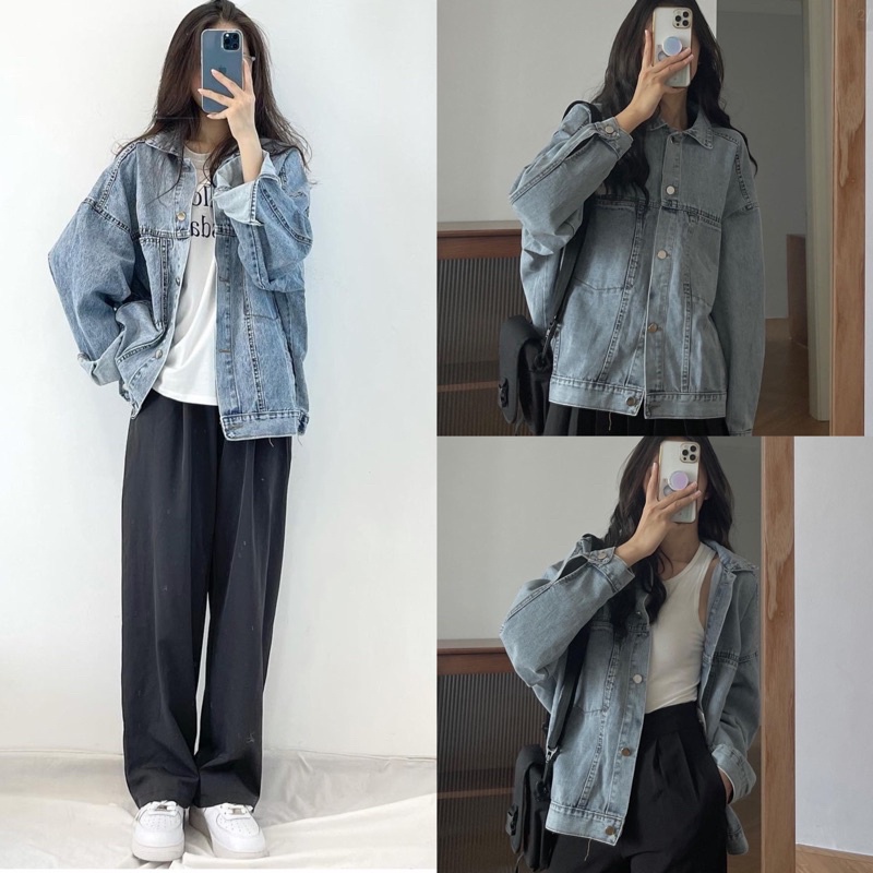 Áo khoác bò oversize phong cách ulzzang chất đẹp Áo khoác jean Quang Châu - Hàng nhập khẩu