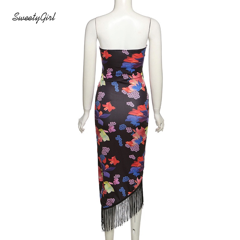 Đầm Midi Trễ Vai Phối Tua Rua Nhiều Màu Sắc Phong Cách Đường Phố Cho Nữ