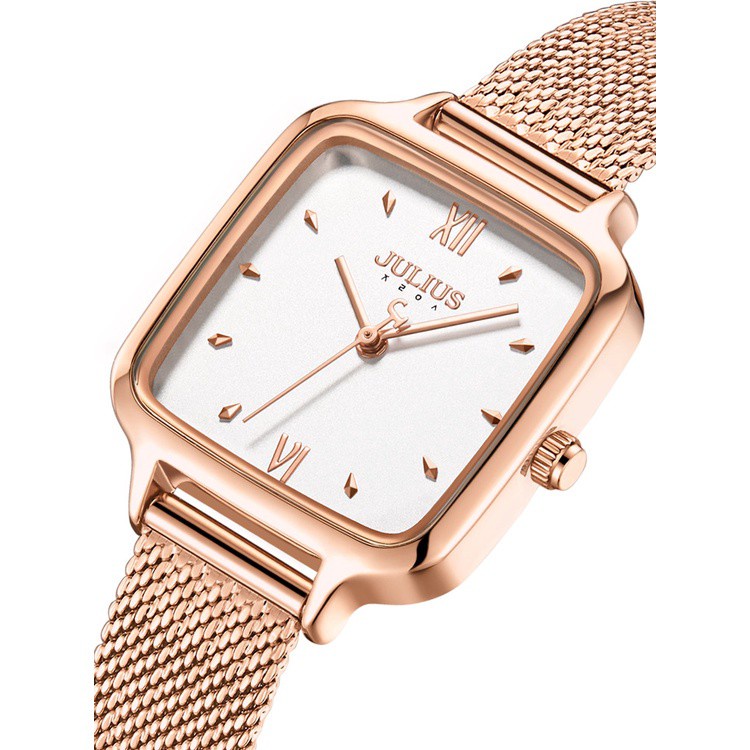 Julius Đồng Hồ quartz Mặt Vuông Nhỏ Dây Thép 1264 Phong Cách retro Cho Nữ