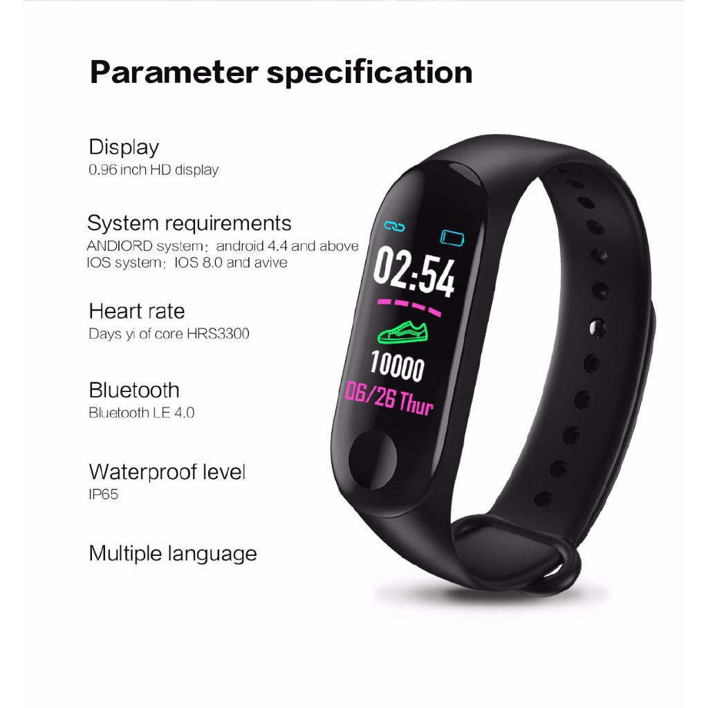 Đồng hồ thông minh đeo tay M3 Pro Smart Band/VS M3 Plus Smart/PK Mi Band 3 theo dõi sức khỏe chống thấm nước