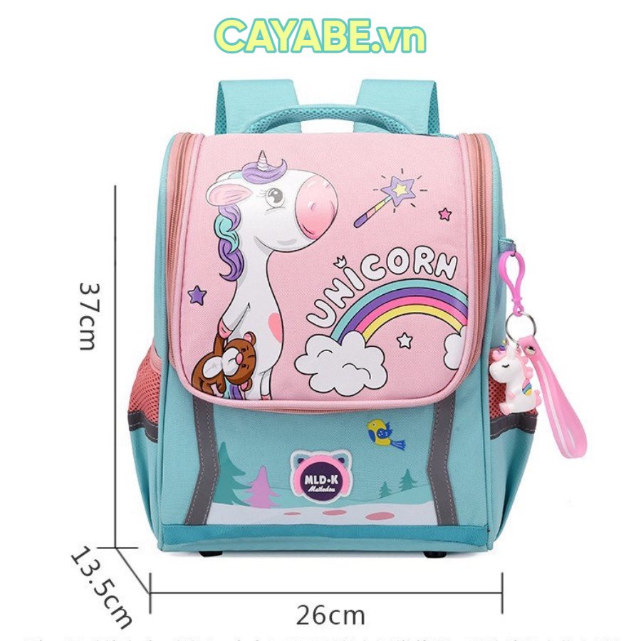 Ba lô chống gù trẻ em tiểu học CAYABE ngựa Pony/ Unicorn màu hồng - tím nhạt