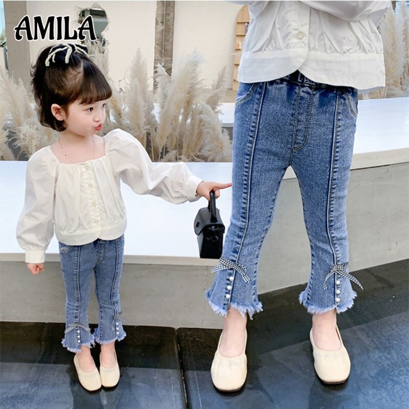 Quần jeans Dài Ống Loe Thời Trang Dành Cho Bé Gái