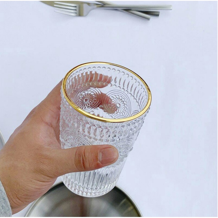 Cốc thủy tinh pha lê hoa văn siêu đẹp - dày dặn và xinh xắn