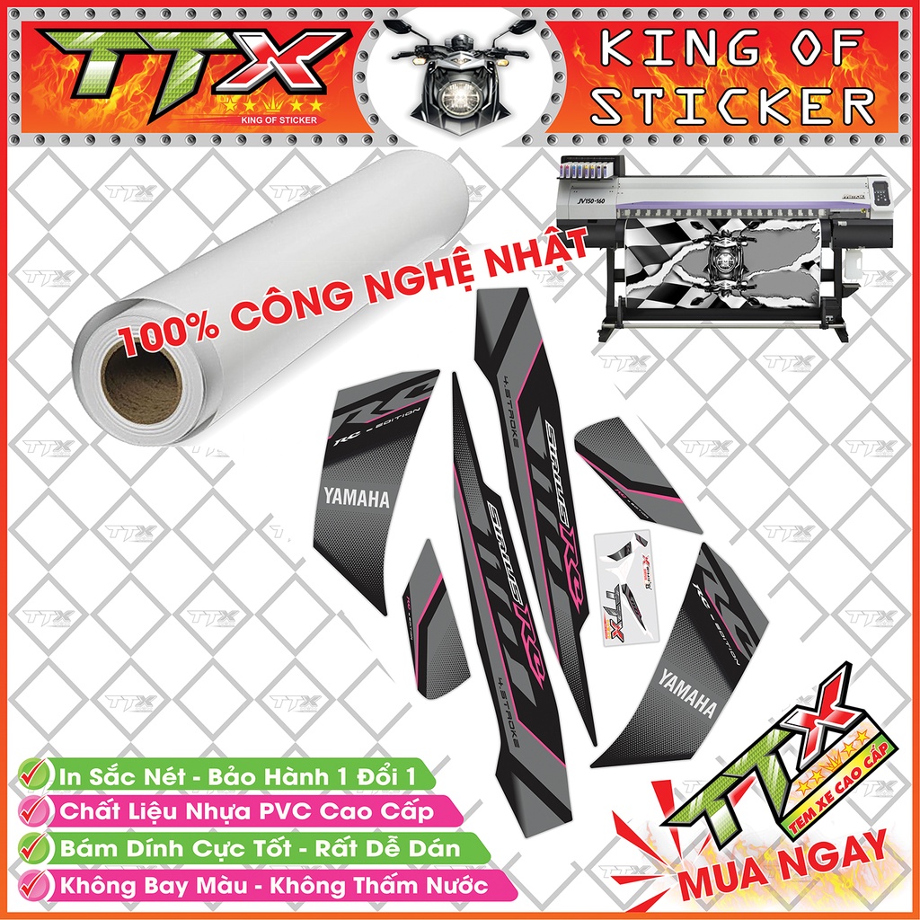 Tem sirius đen hồng rc 110 , Tem xe phụ kiện sirius rc màu đen chỉ hồng siêu đẹp , Shop TTX Tem rời sirius (S0015/A11)