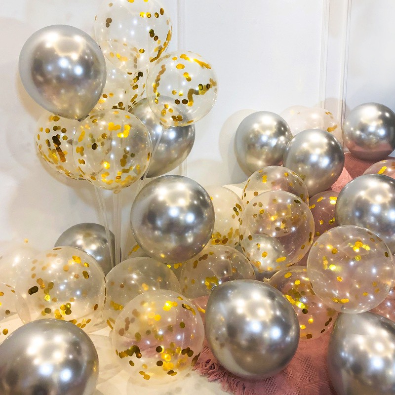 Set 10 Bong Bóng Mix Màu Bóng Siêu Nhũ Bóng Chrome, Kim Tuyến, Trang Trí Sinh Nhật, Phòng Cưới, Tiệc Tùng - PartyCity