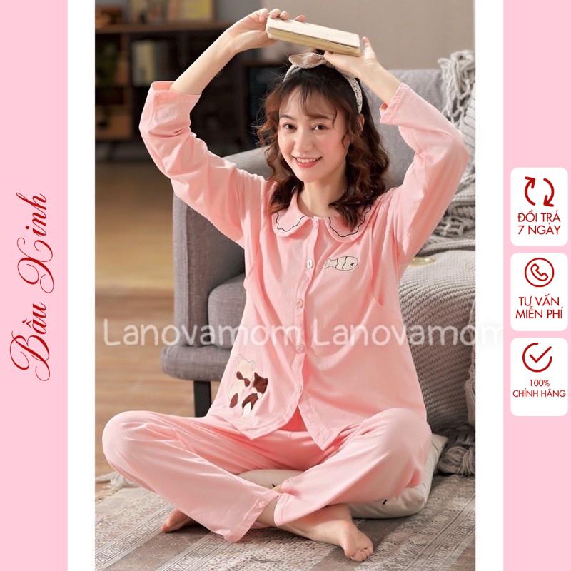 Bộ đồ bầu sau sinh mặc nhà Hàn Quốc, Bộ bầu chất cotton hình cá, thoáng mát, tiện cho mẹ ty, size to