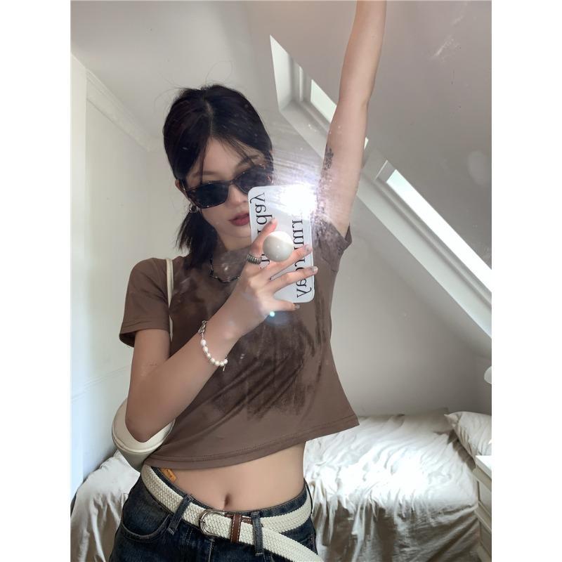 ⊙✙✷Áo Thun Ngắn Tay Nhuộm Màu Phong Cách Retro Mùa Hè Mới Dễ Phối Đồ Cho Nữ