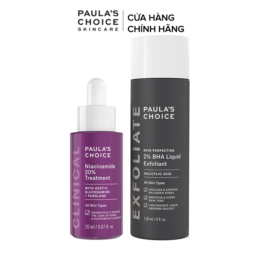 Bộ đôi thu nhỏ lỗ chân lông Paula's Choice Clinical Niacinamide 20% , Skin Perfecting 2% BHA Liquid Mã 8030.2010